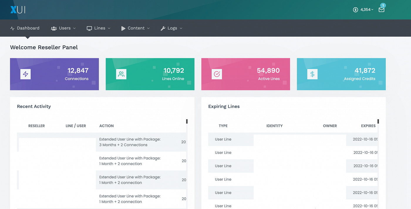 Pulse IPTV Reseller Panel Screenshot